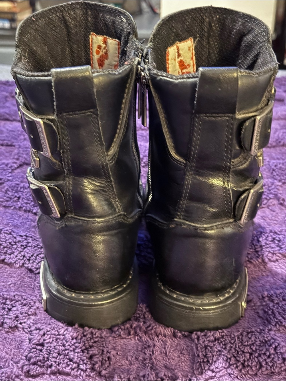 Harley-Davidson Black Leather Engineer Boots with Buckle Straps - Picture 3 of 7